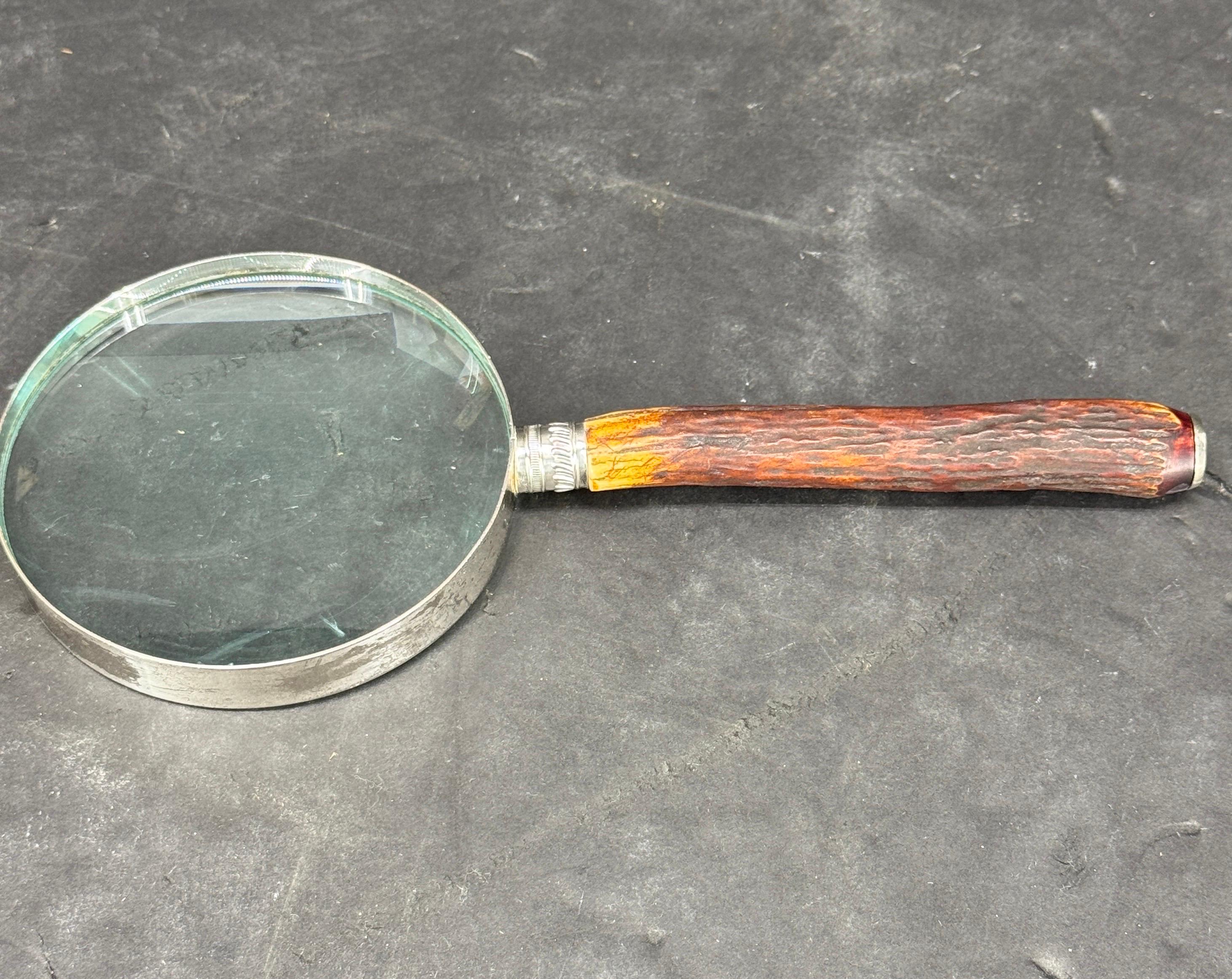 Lupa vintage de plata con mango de cuerno de antílope Hecho a mano en venta