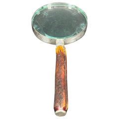 Lente d'ingrandimento vintage in argento con manico in corno di corno di antilope