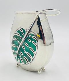 Vintage Silver & Malachite Vase by Emilia Castillo, Mexican Modernism