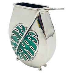 Vintage Silver & Malachite Vase by Emilia Castillo, Mexican Modernism