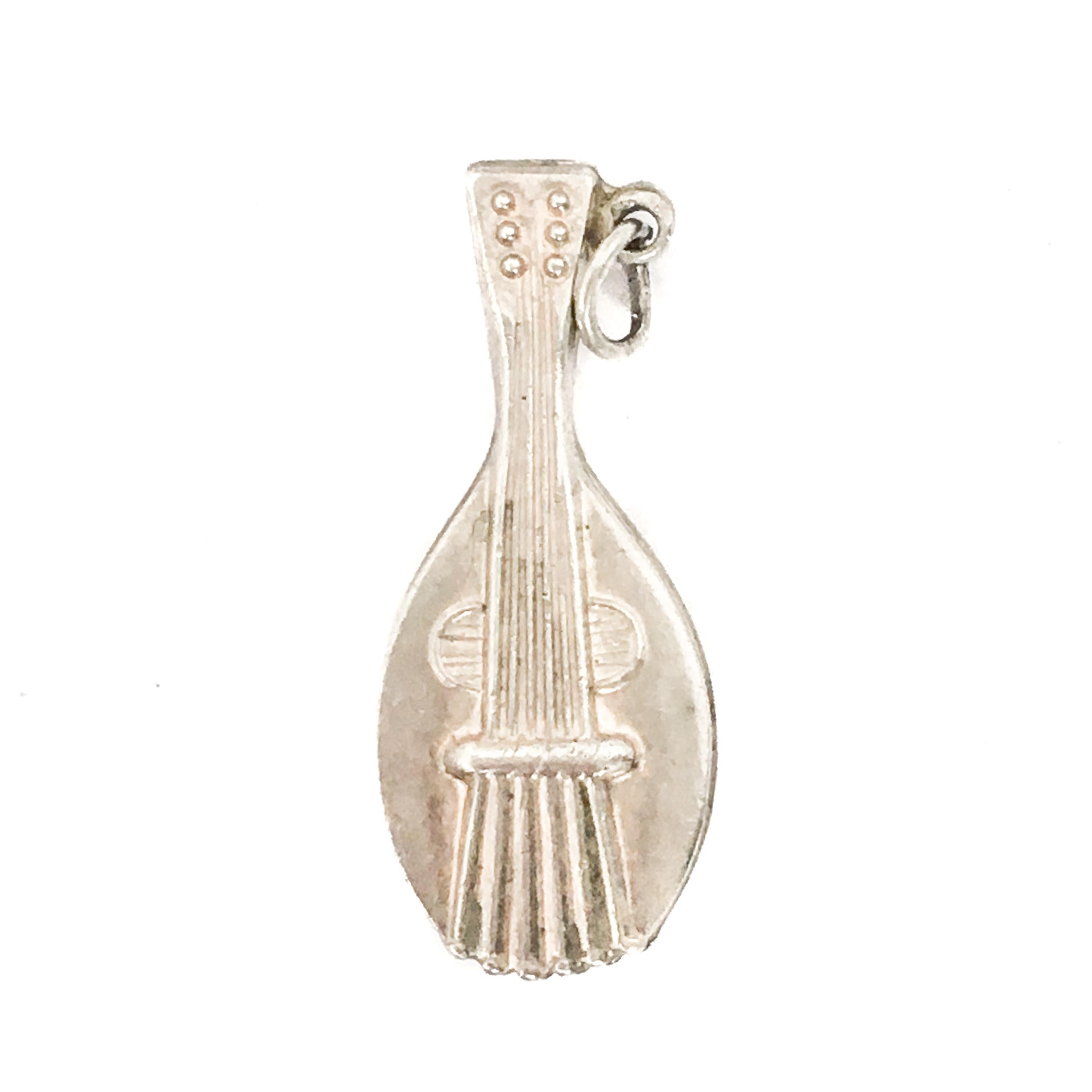 Vintage Mandolin Guitar Silver Charm Pendant