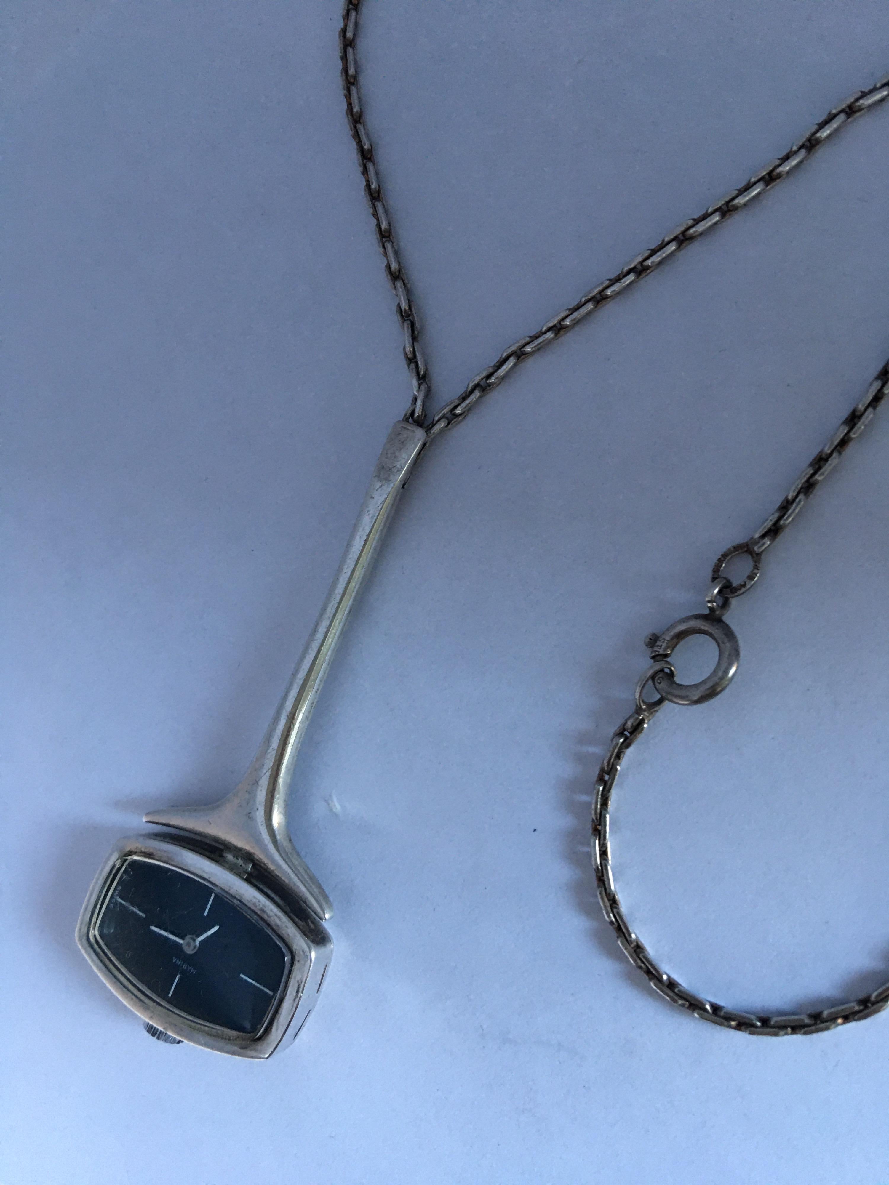 Vintage Silver Manual-Winding Pendant Watch For Sale 5