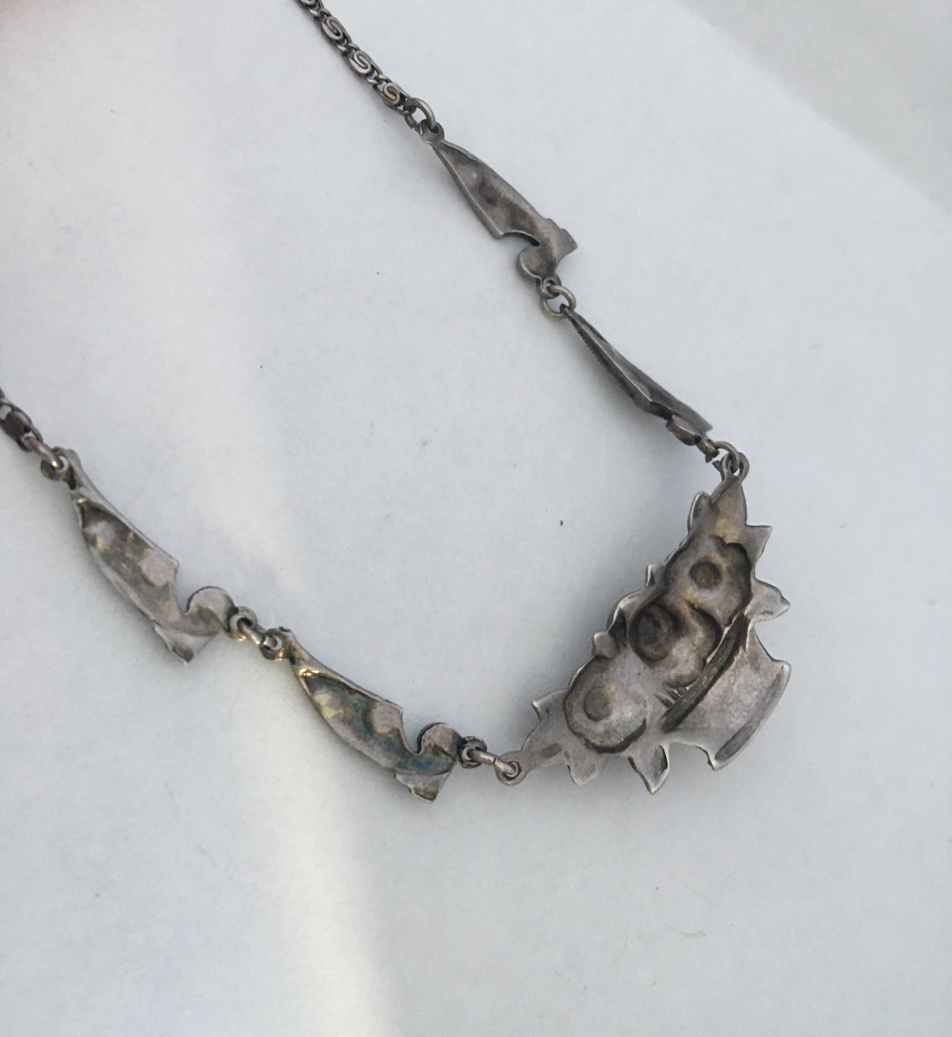 Vintage Silver Marcasite Pendant Necklace 3