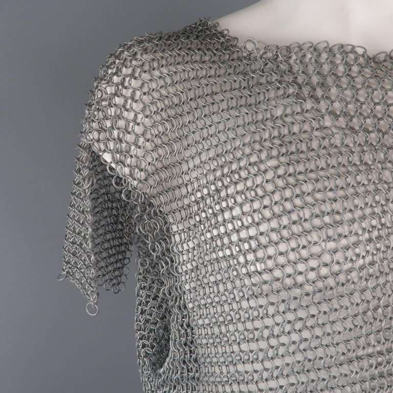 Vintage Silver Metal Link Medieval Chainmail Armor Shirt For Sale at