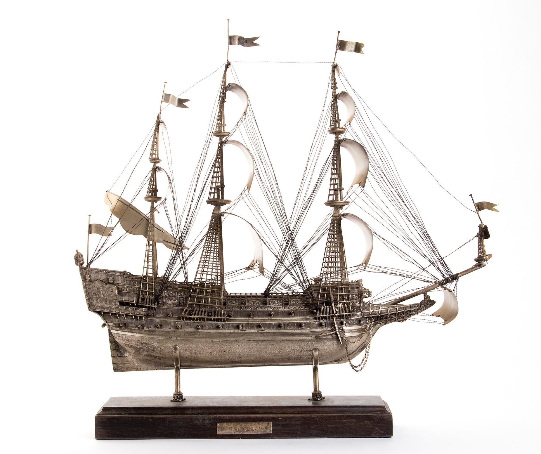 European Vintage Silver Model of Sailing Ship 