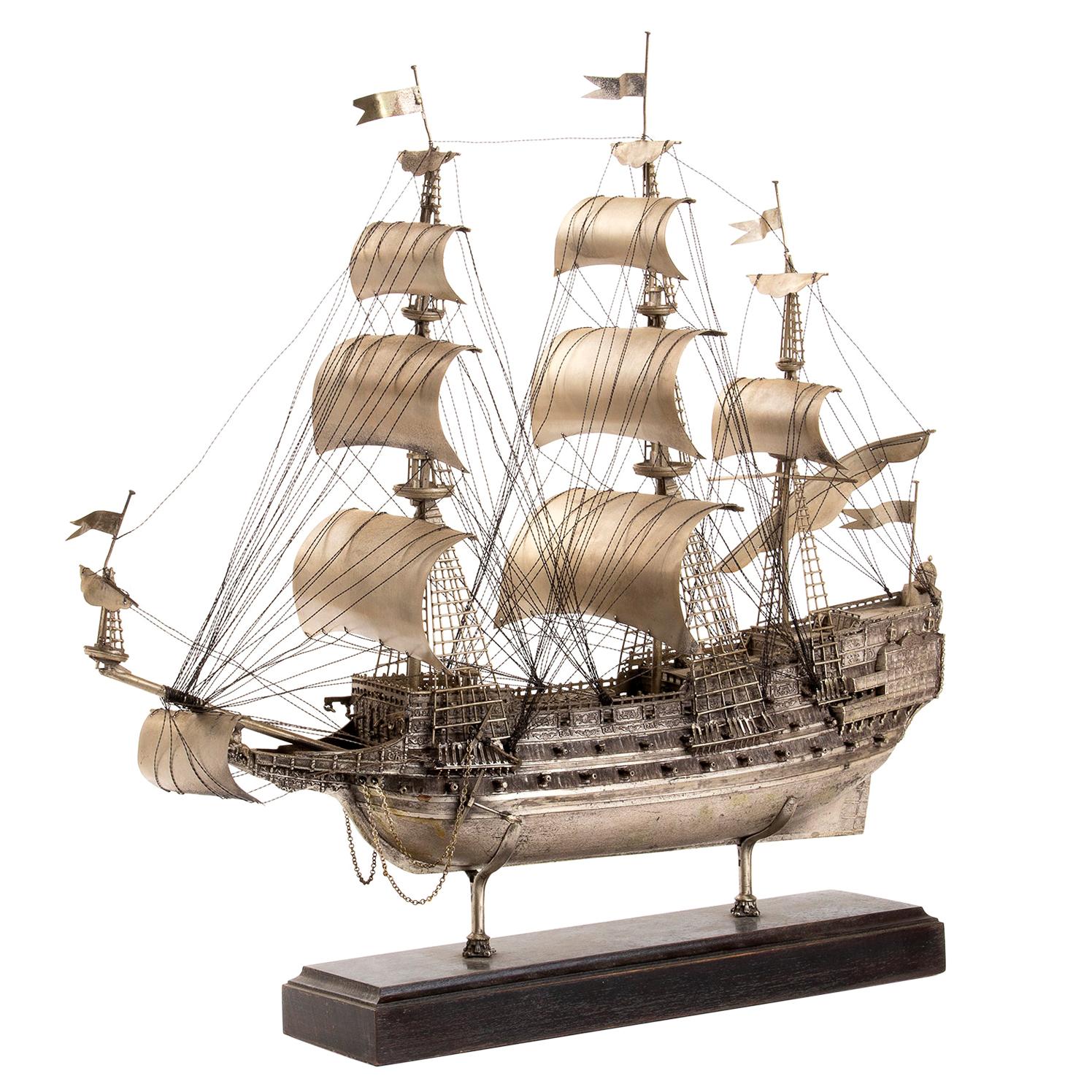 Vintage Silver Model of Sailing Ship "HMS ROYAL", Early 20th Century