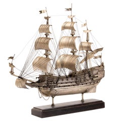 Vintage Silver Model of Sailing Ship "HMS ROYAL", Early 20th Century