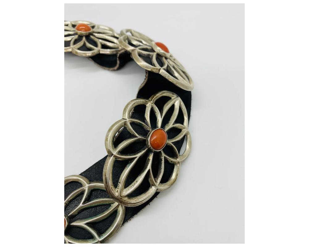 Women's Vintage Silver Native American Concho Coral Belt For Sale