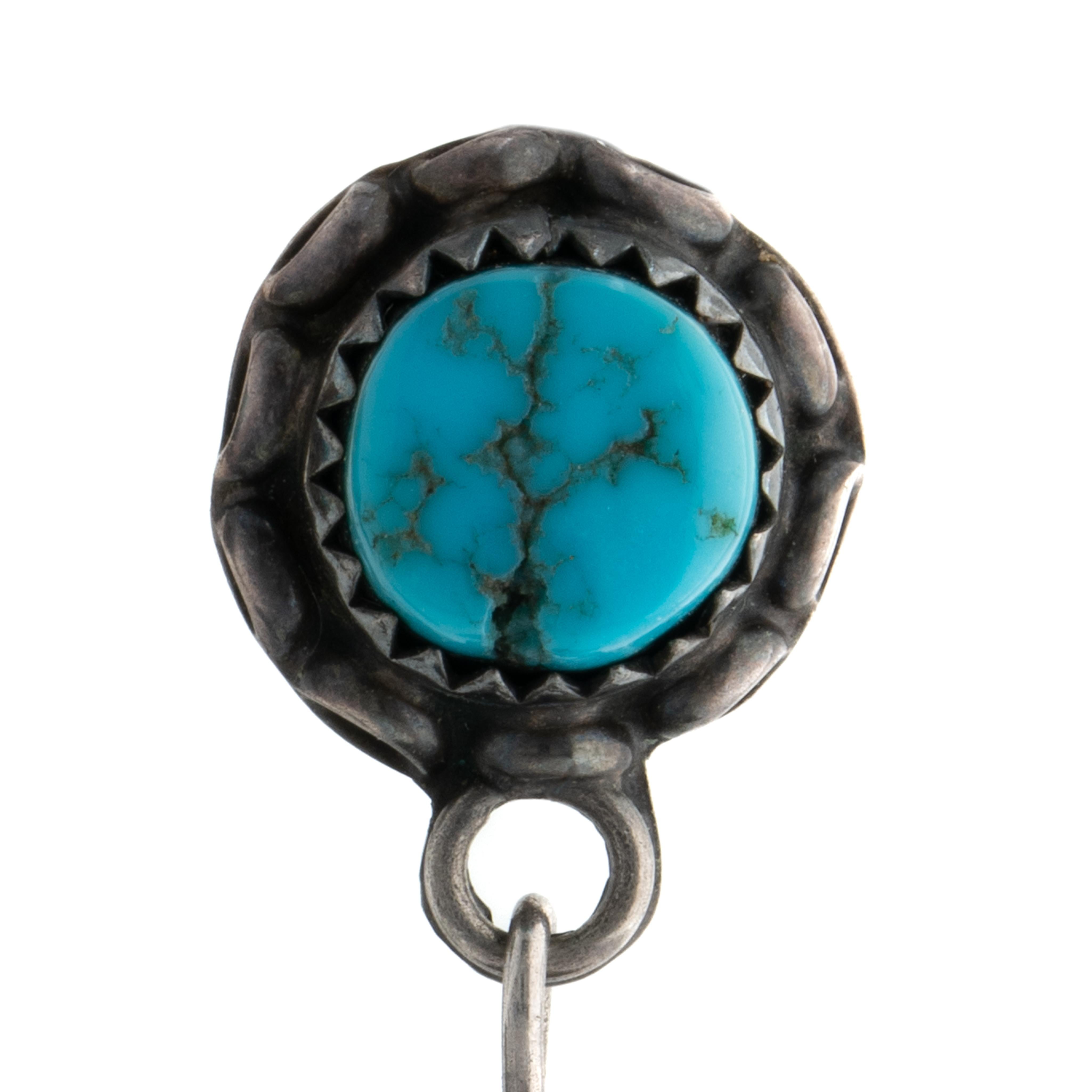Vintage Silver Native American Navajo Double Drop Turquoise Earrings c.1950s

Each earring weighs 3.6 grams
Length: 1.01