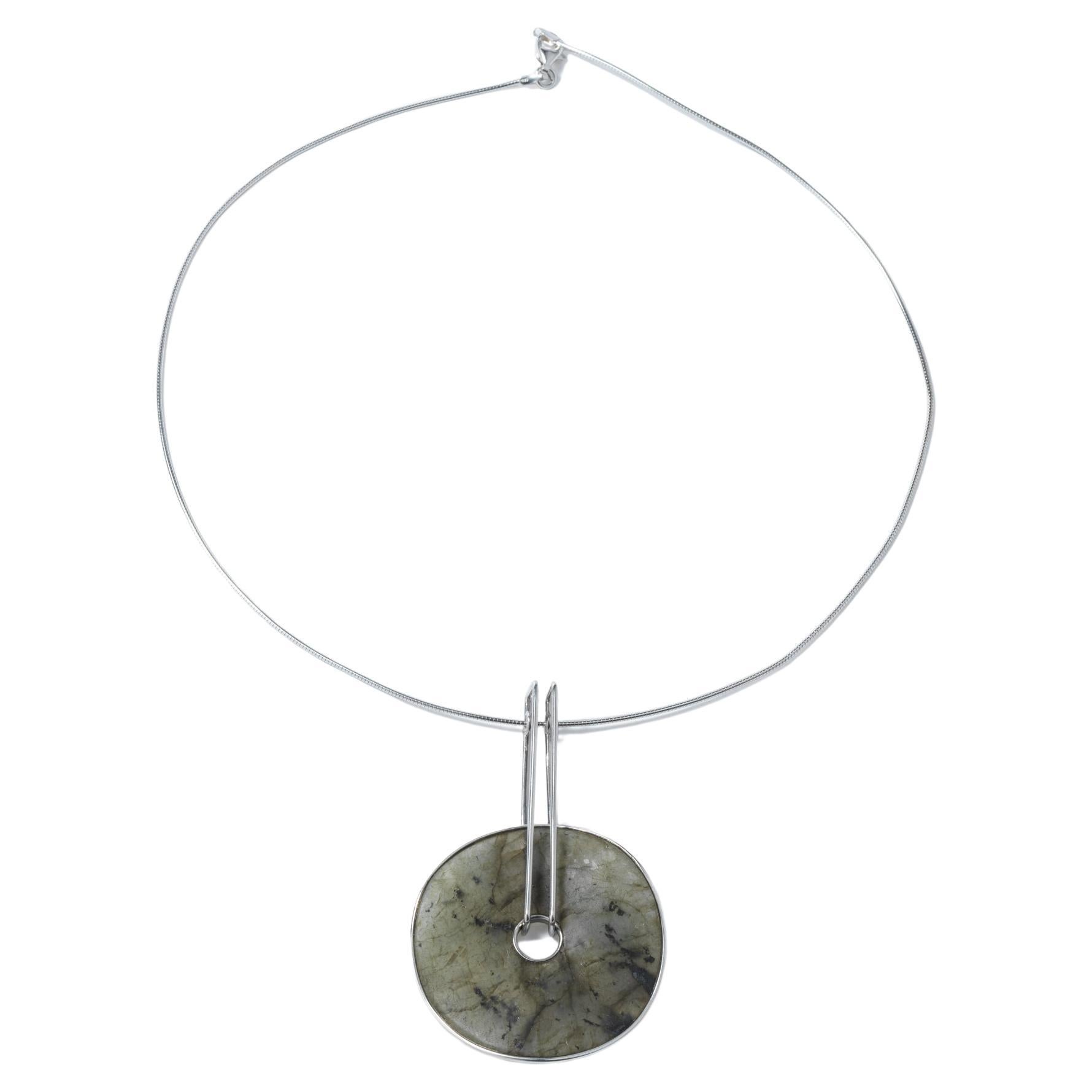 Vintage silver necklace with circular Labradorit made 1998.