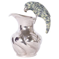 Retro Silver on Copper Pitcher with Stone Bird Handle