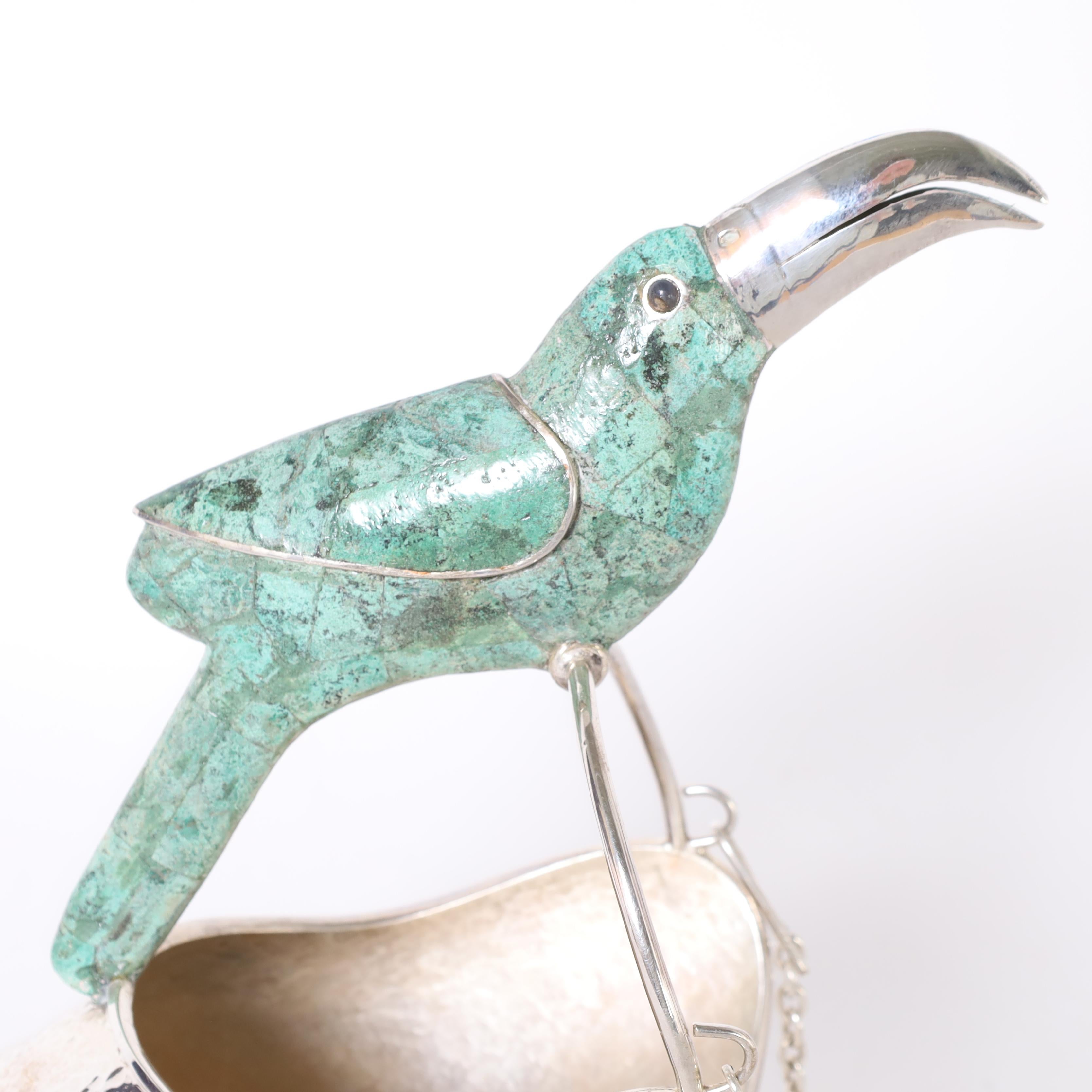 Cántaro de vino vintage de plata sobre cobre al estilo de Los Castillos Martillado en venta