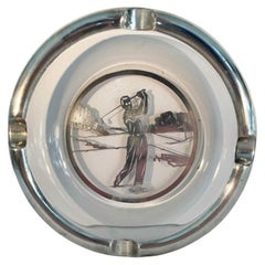 Vintage Silver on Glass, Golf Themed Ashtray by Rockwell Silver Co