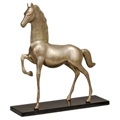 Vintage Silver over Brass Walking Horse Statuette on Ebonized Oak Base