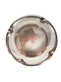 Vintage Silver Overlay Glass Ashtray w/ Sailfish, Unusual Large Size, 8"