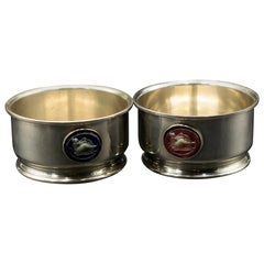 Antique Silver Pair of Decorated Coasters, Italy, Early 20th Century