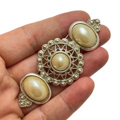 Vintage silver pearls designer runway brooch