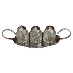 Vintage Silver Pepper & Salt Shaker,  A Set of Salt Shakers Crystal With Tray