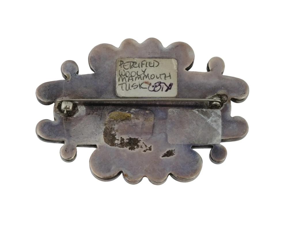Women's Vintage Silver Petrified Mammoth Fossil Brooch For Sale