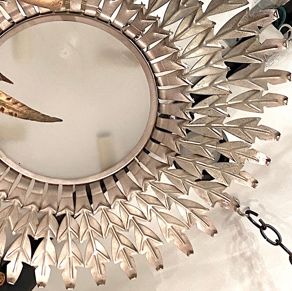 Vintage Silver Plalted Sunburst Light Fixture In Good Condition For Sale In New York, NY