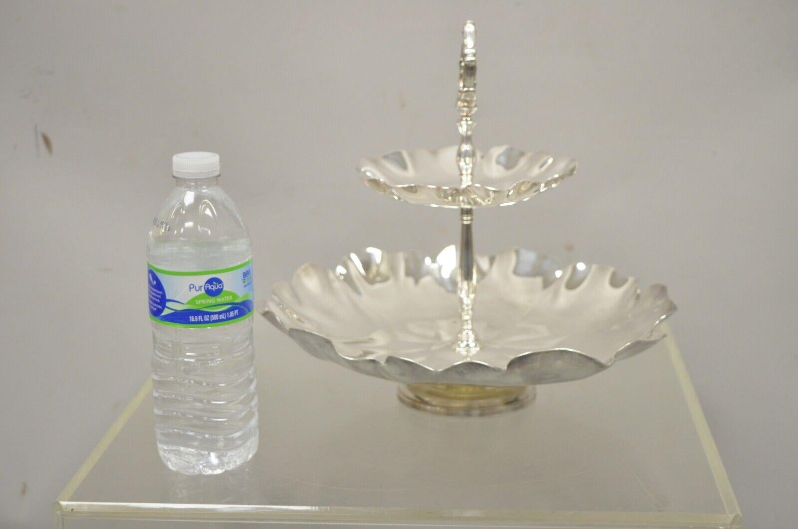 Vintage Silver Plate 2 Tier Scalloped Edge Candy Dish Display Stand 5