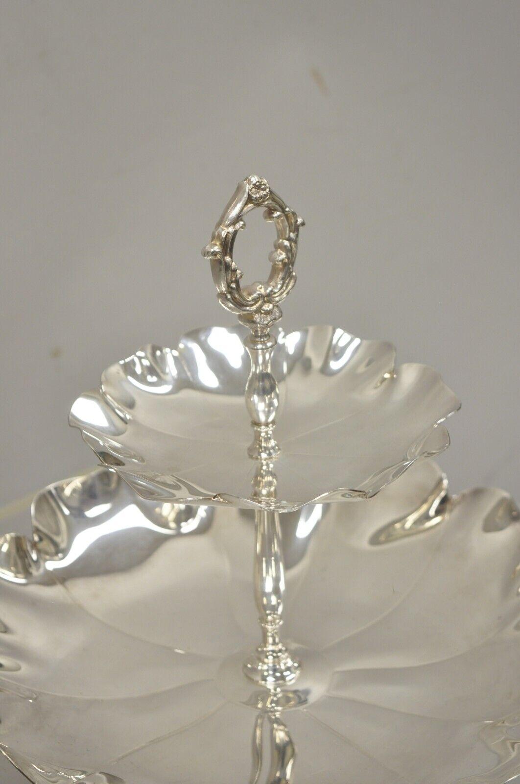 Vintage Silver Plate 2 Tier Scalloped Edge Candy Dish Display Stand 2