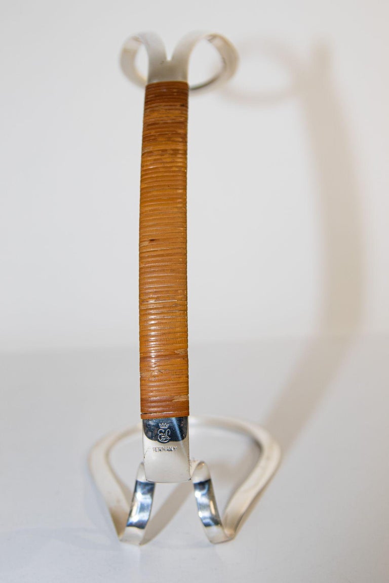Vintage SilverPlate and Cane Wine Bottle Holder by Eisenberg Lozano