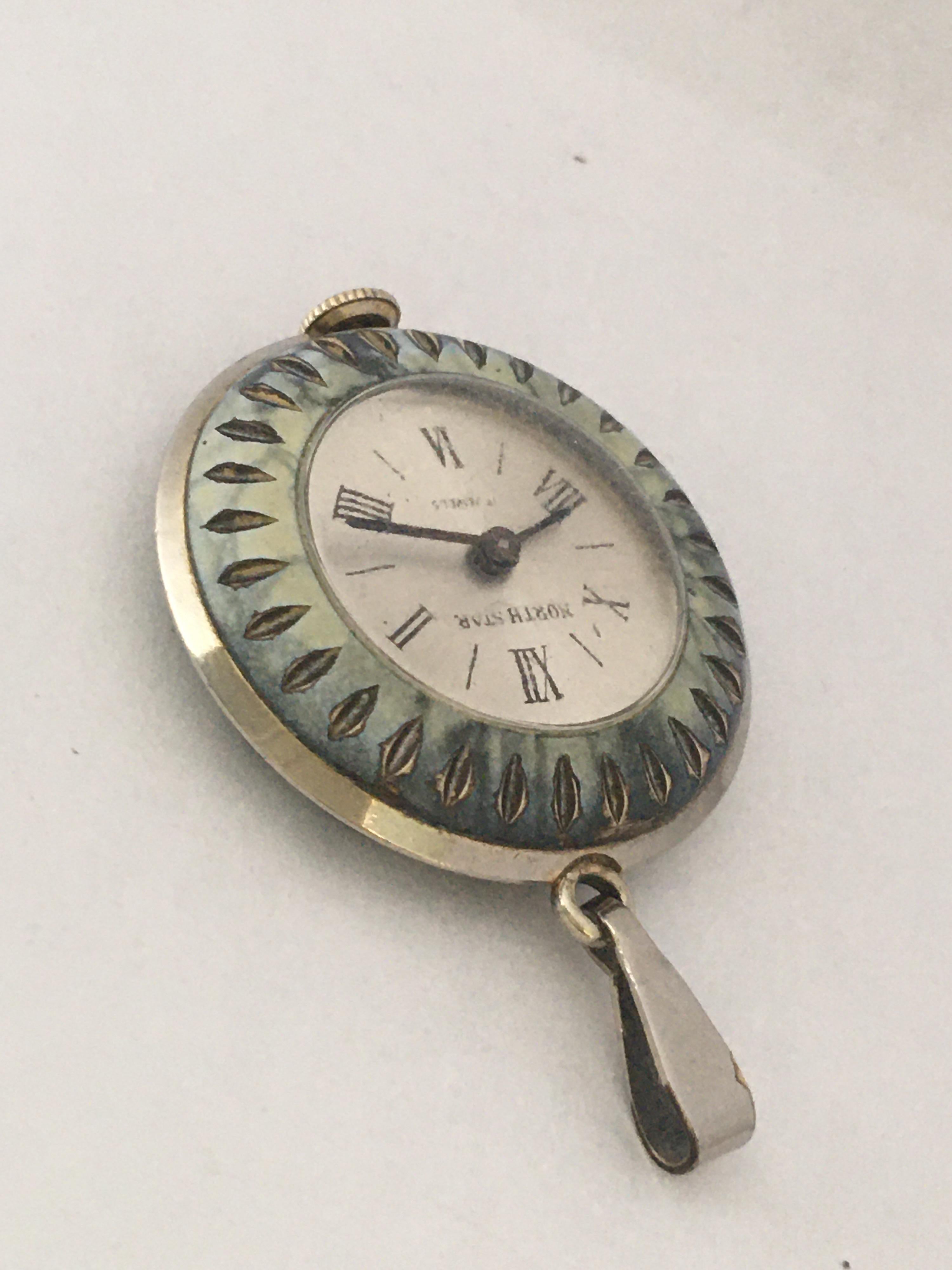 Vintage Silver Plate and Enamel Mechanical Pendant Watch 7