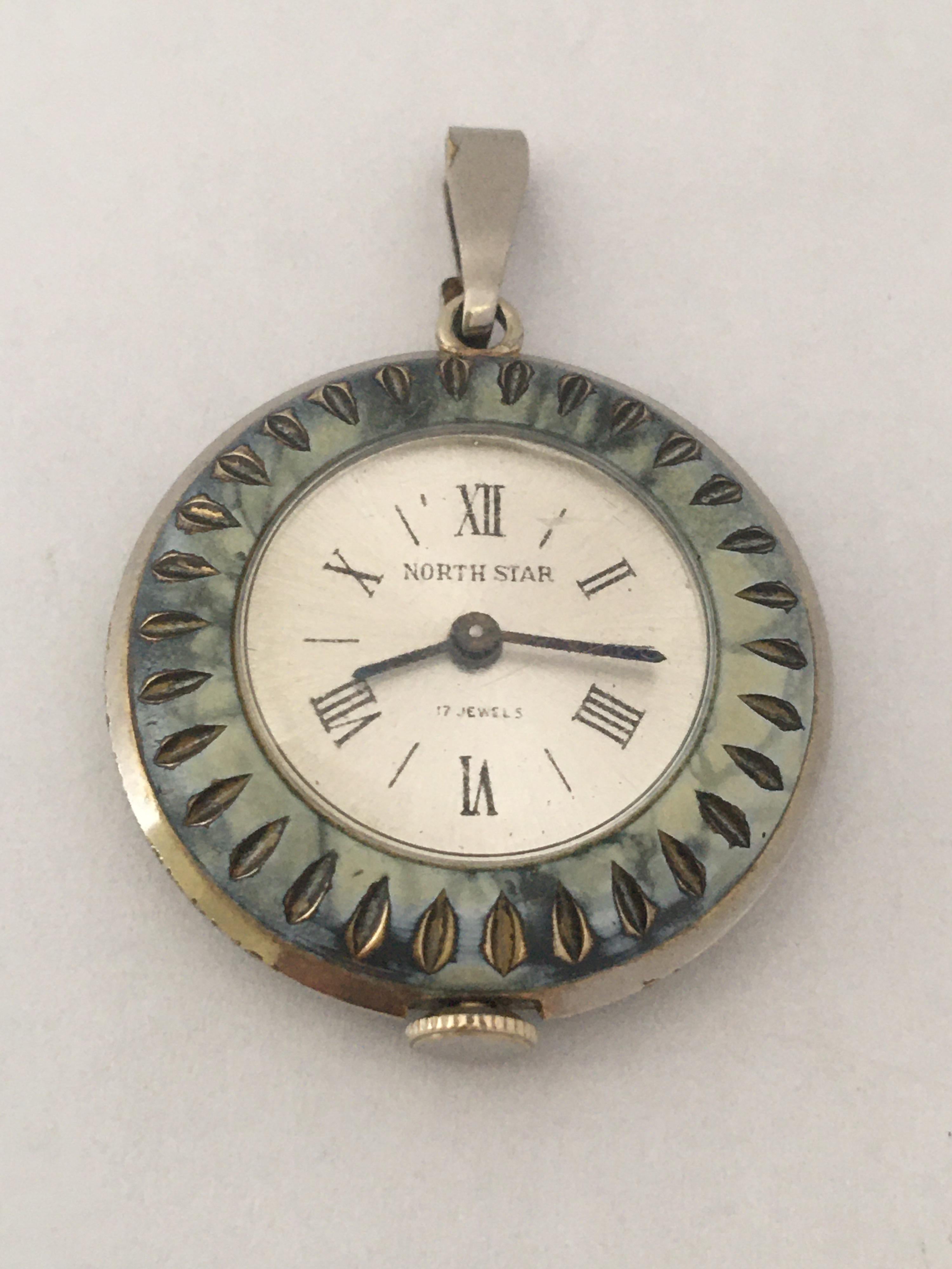 Vintage Silver Plate and Enamel Mechanical Pendant Watch 8