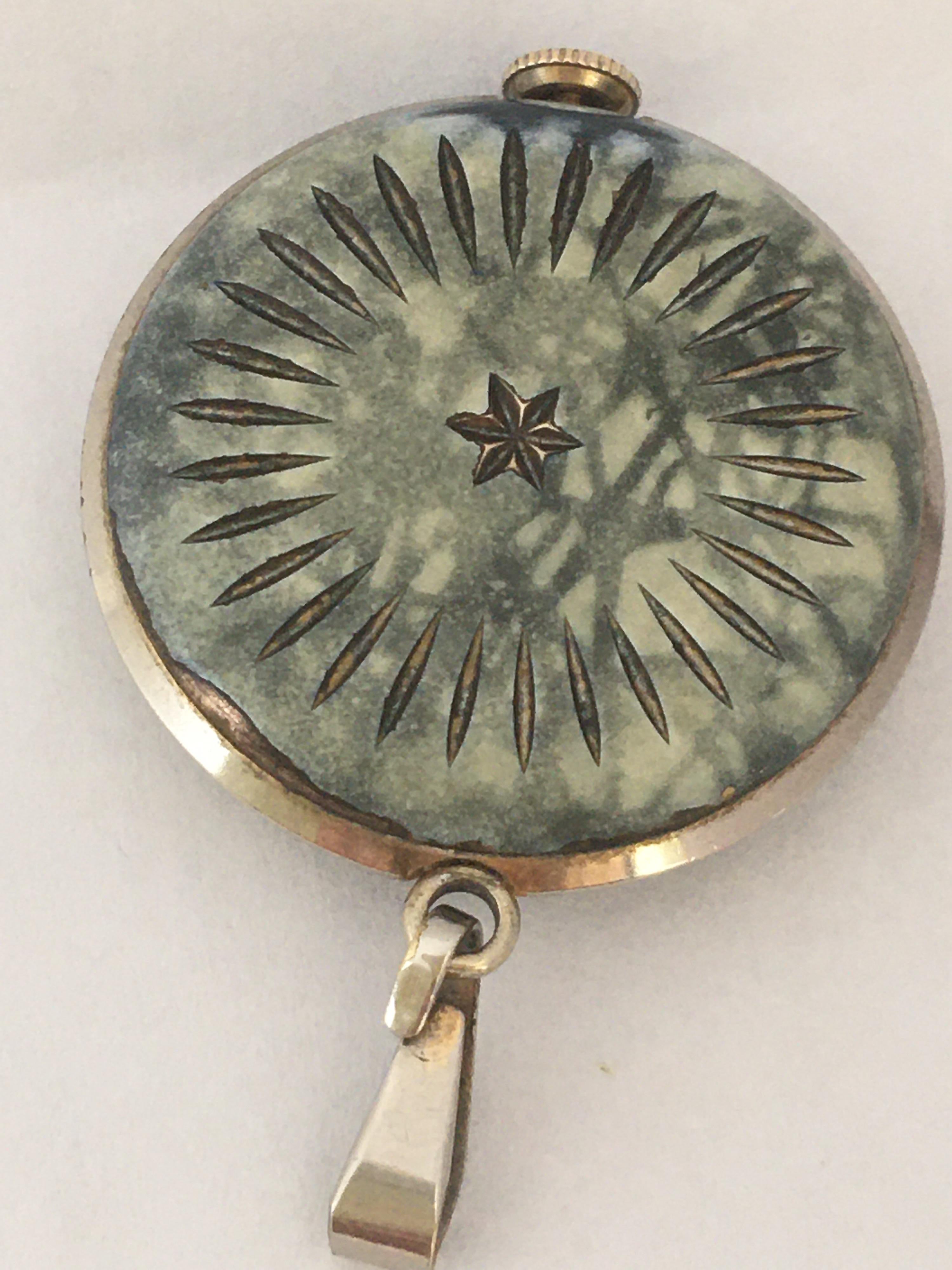 Vintage Silver Plate and Enamel Mechanical Pendant Watch 9