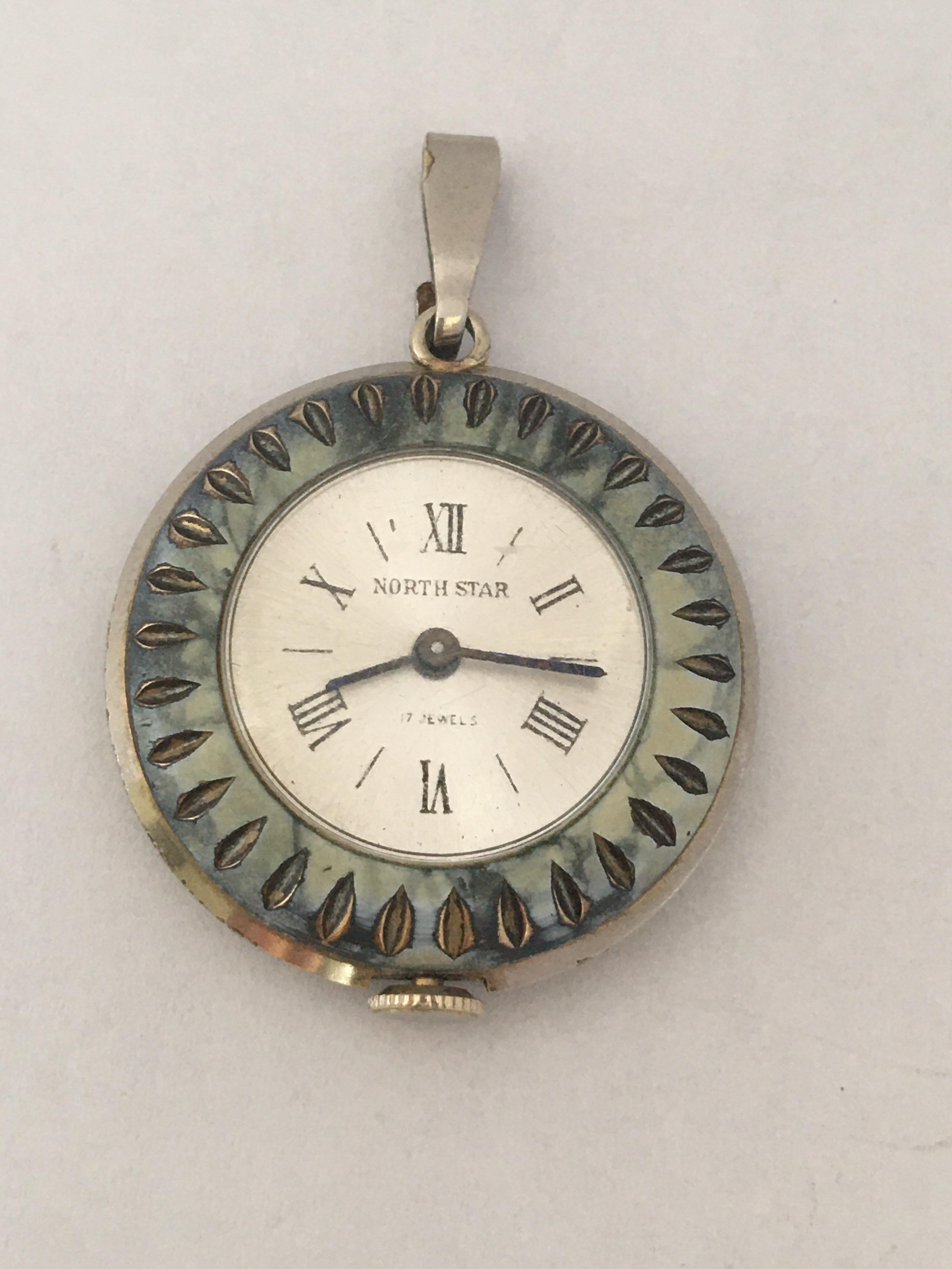 Vintage Silver Plate and Enamel Mechanical Pendant Watch 10