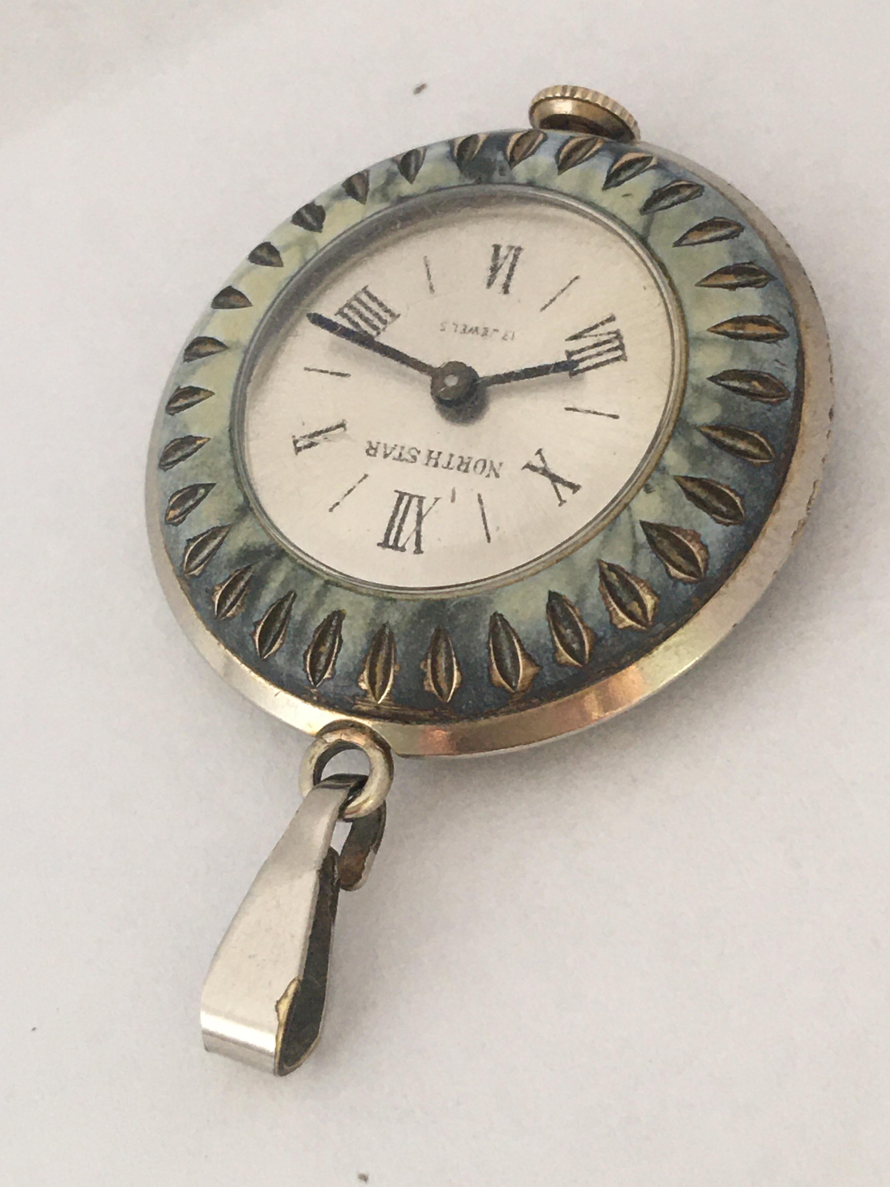 Vintage Silver Plate and Enamel Mechanical Pendant Watch In Fair Condition In Carlisle, GB