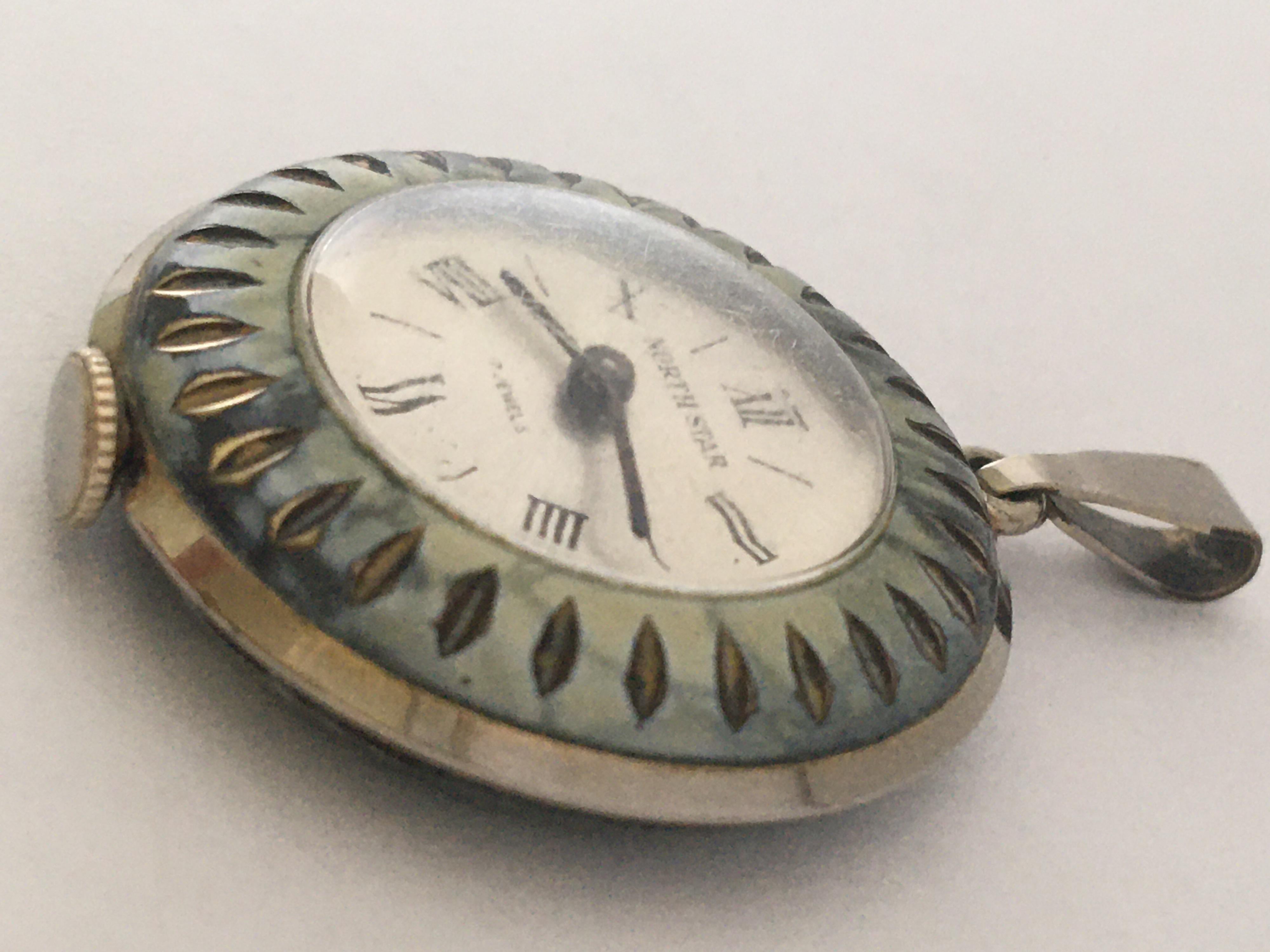 Vintage Silver Plate and Enamel Mechanical Pendant Watch 4