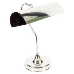 Versilberte Bankers-Lampe, Schreibtischlampe, Mitte des 20. Jahrhunderts