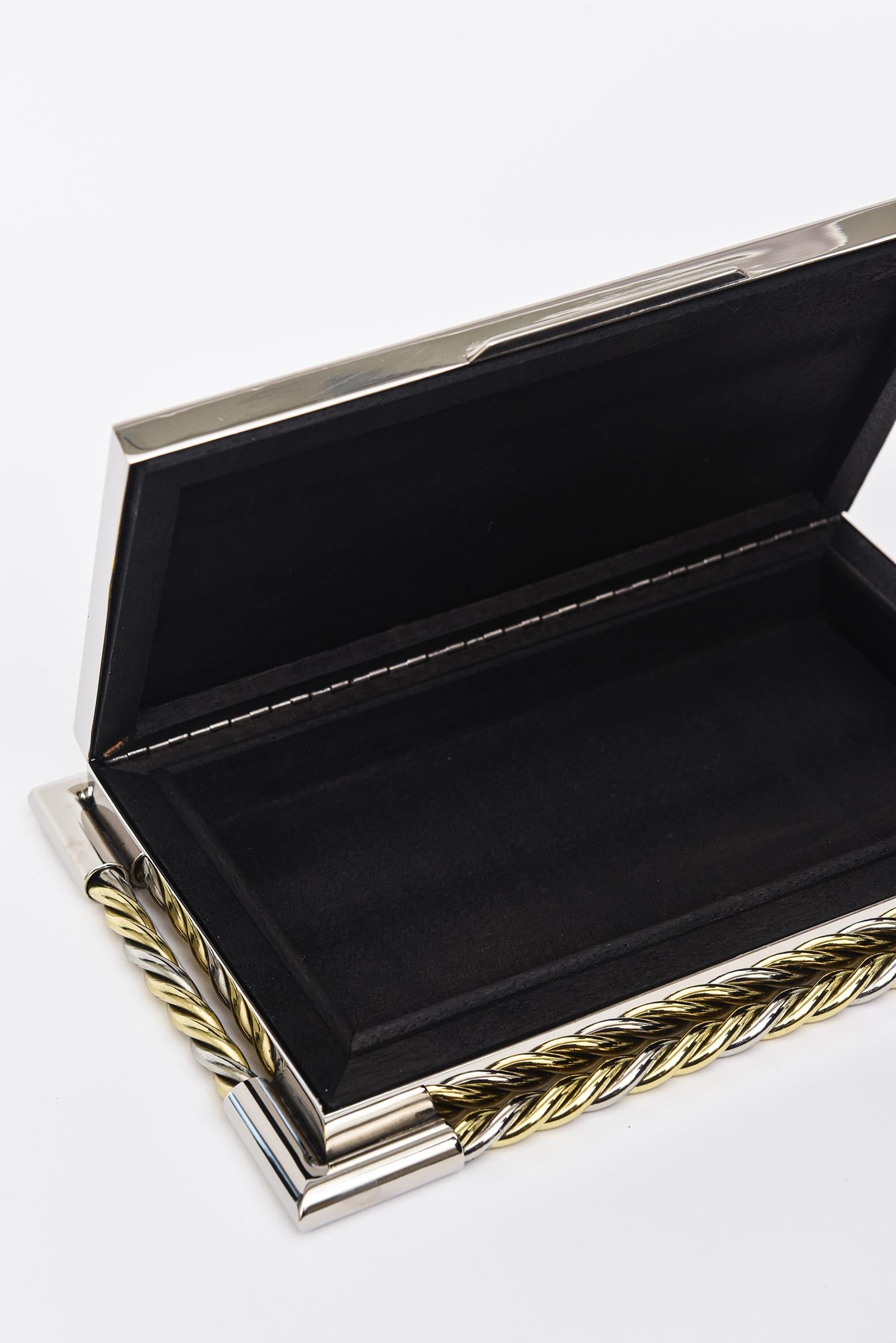Vintage Silver Plate, Brass and Ebonized Wood Hinged Box Italian For Sale 2