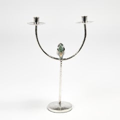 Vintage Silver Plate Candelabra with Parrot by Emilia Castillo