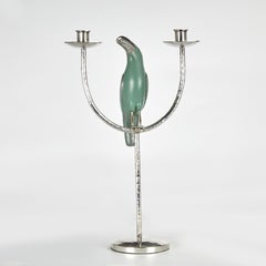 Vintage Silver Plate Candelabra with Toucan by Emilia Castillo