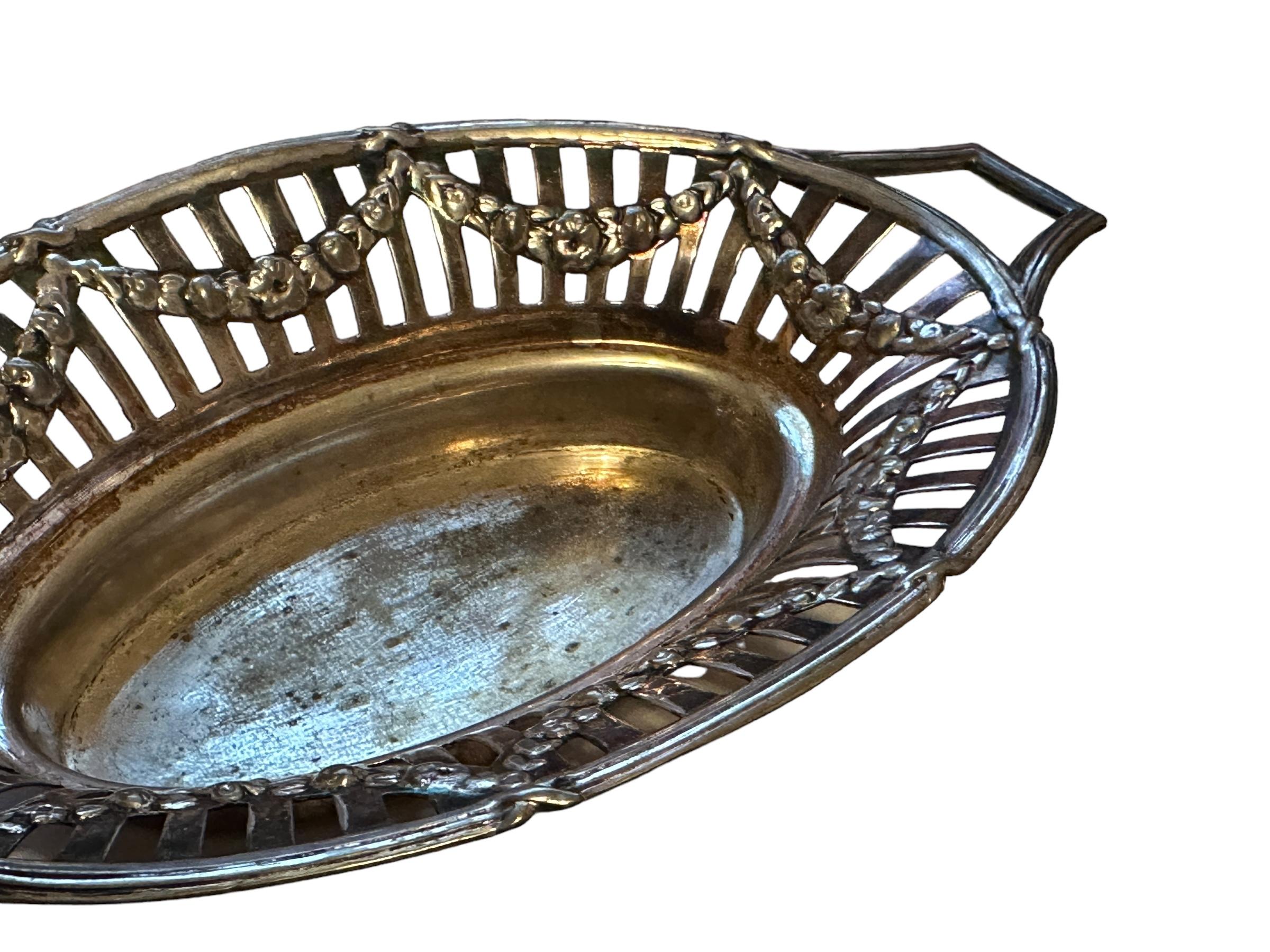 Vintage Silver Plate Candy Dish Basket Tray, 1910s, Germany or Austria For Sale 3