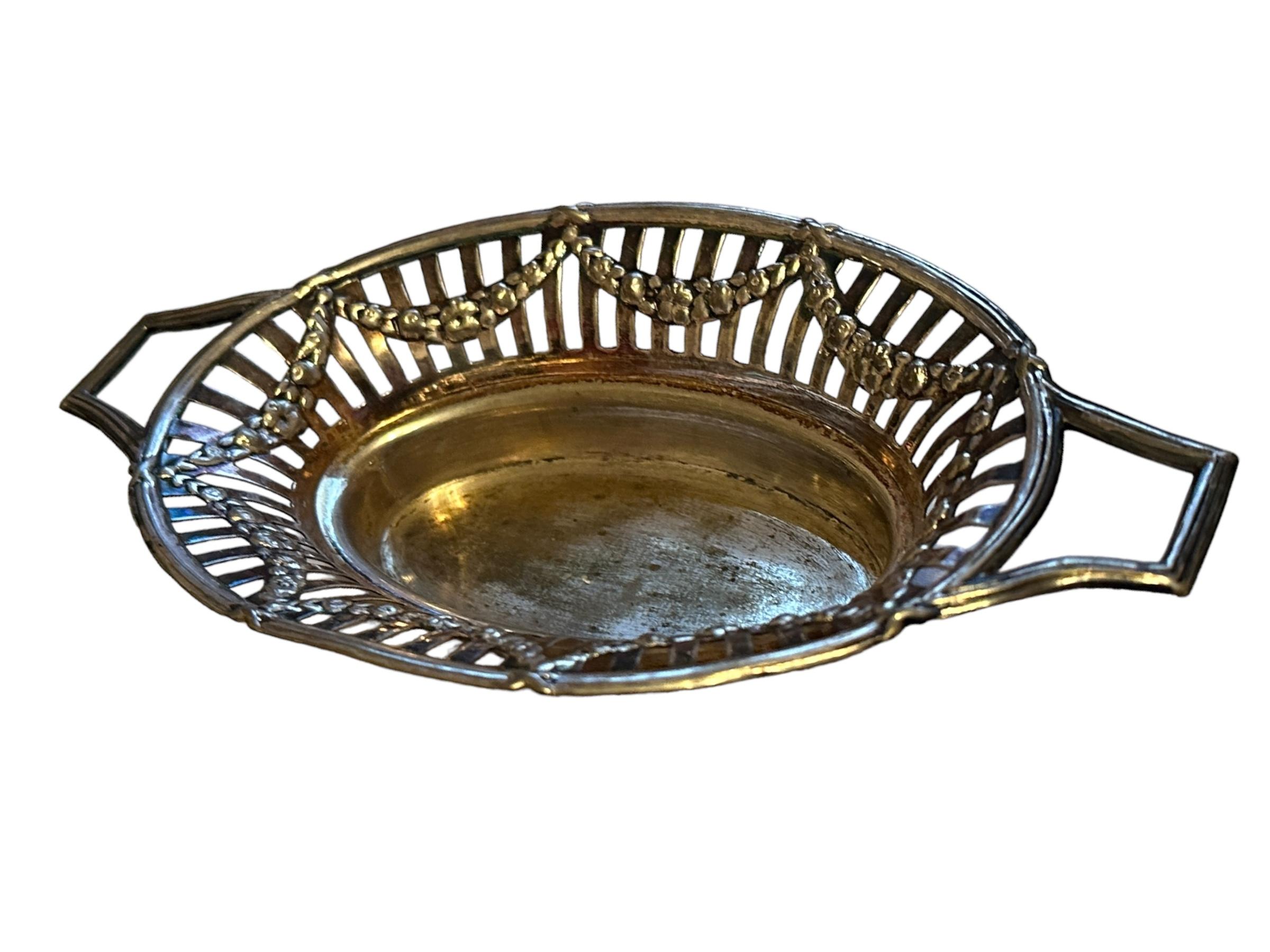 Art Nouveau Vintage Silver Plate Candy Dish Basket Tray, 1910s, Germany or Austria For Sale