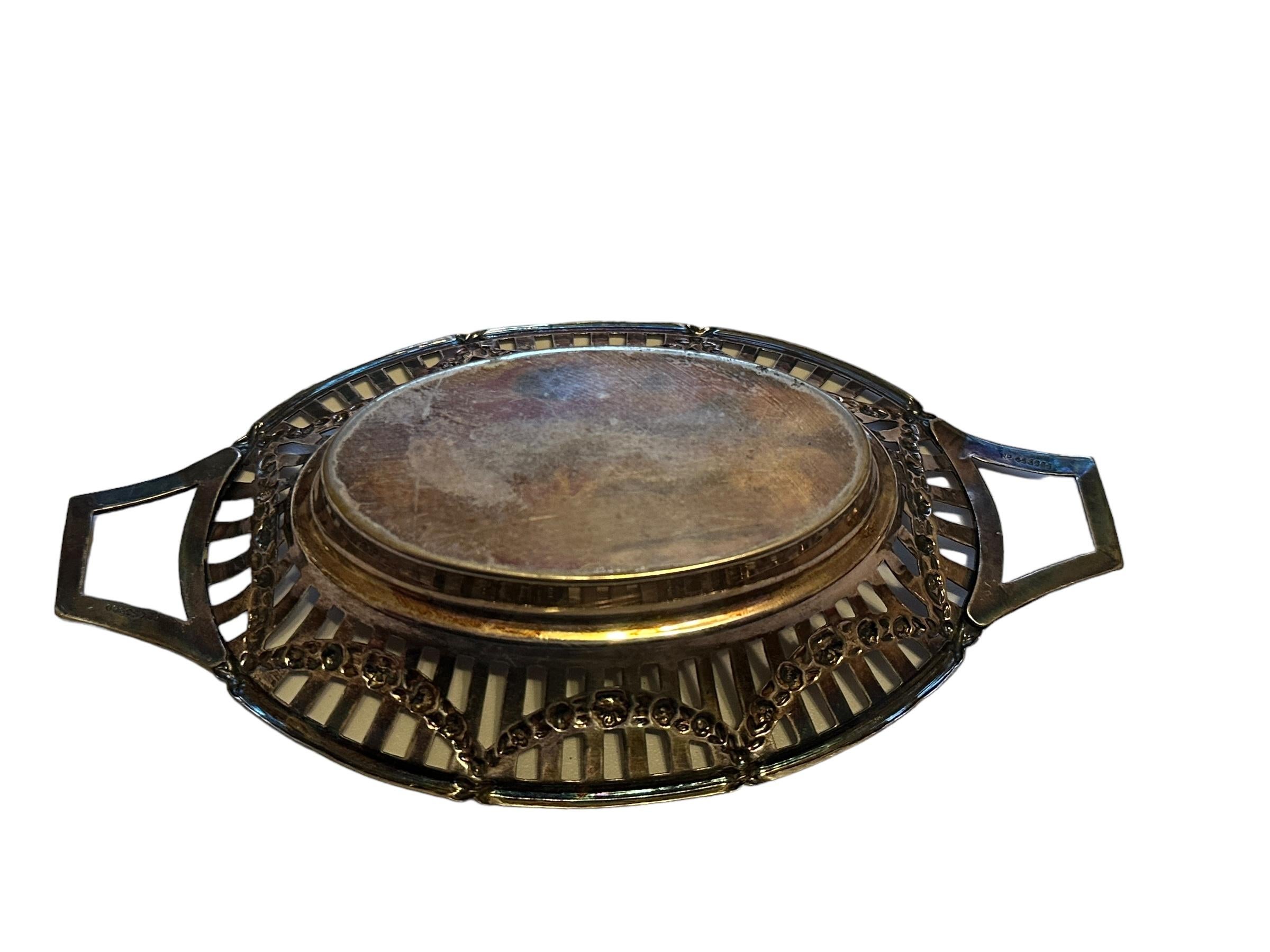 Early 20th Century Vintage Silver Plate Candy Dish Basket Tray, 1910s, Germany or Austria For Sale