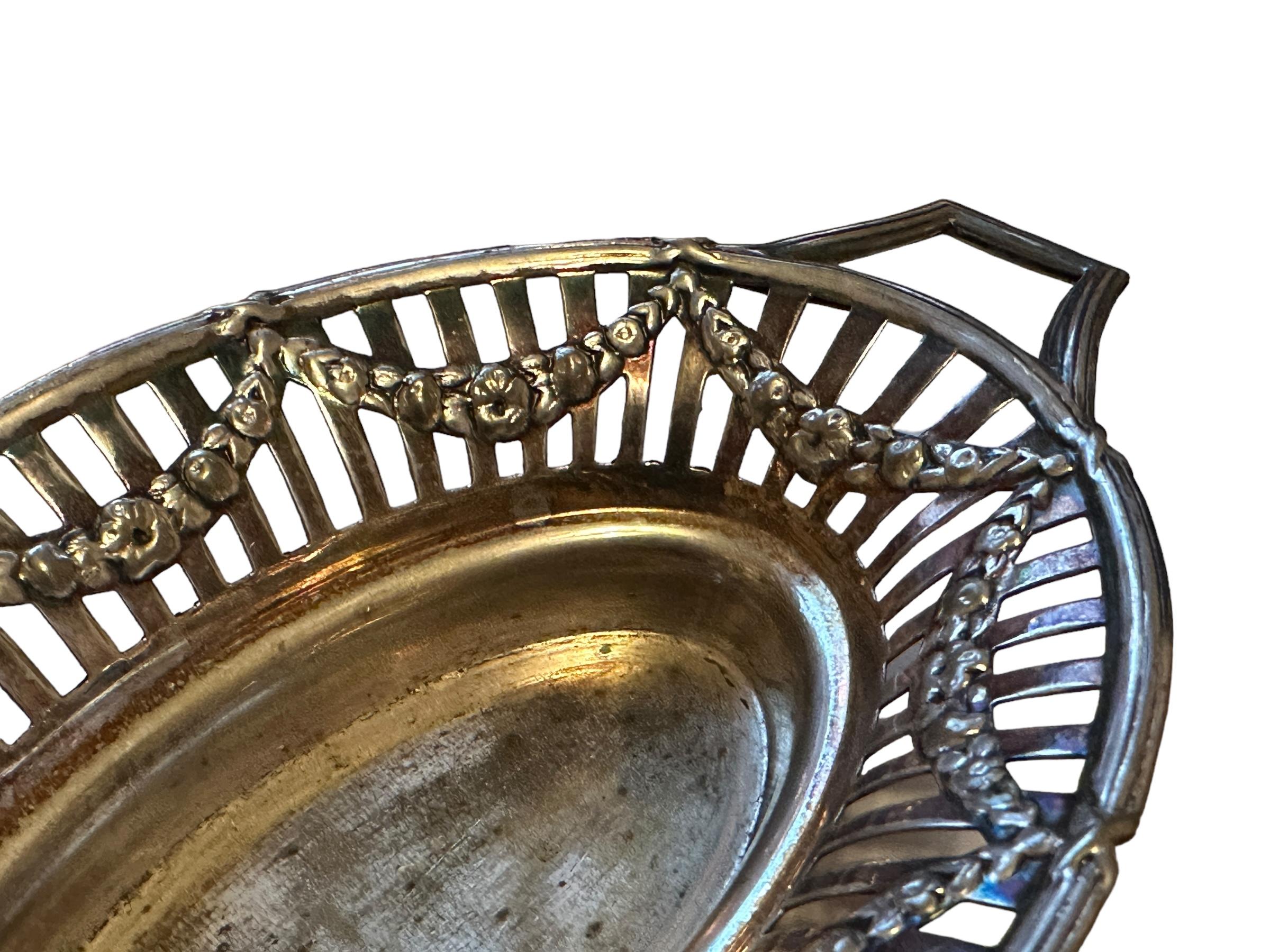 Metal Vintage Silver Plate Candy Dish Basket Tray, 1910s, Germany or Austria For Sale