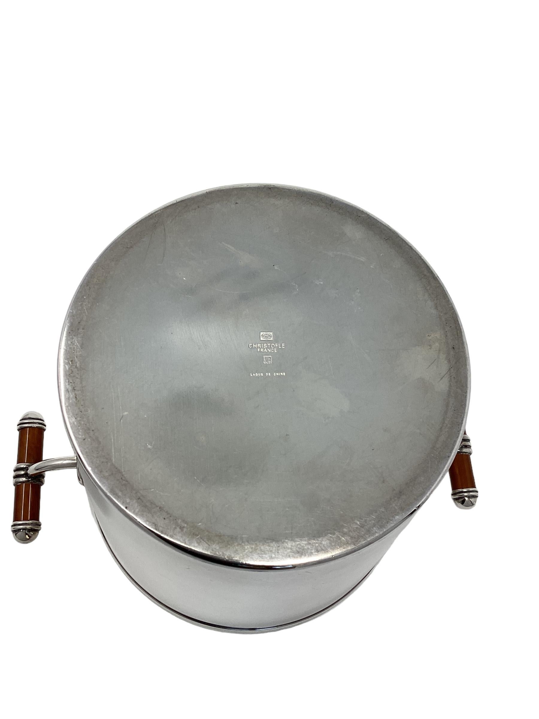 French Vintage Silver Plate Christofle Talisman Brown Sienna Ice Bucket