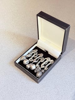 Vintage Silver Plate Cocktail Glass Charms, Set of 6 Fruit-Themed Drink Markers
