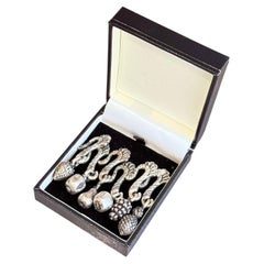 Vintage Silver Plate Cocktail Glass Charms, Set of 6 Fruit-Themed Drink Markers