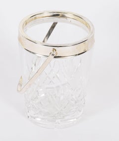 Vintage Silver Plate & Crystal Ice Pail Bucket Mid 20th Century