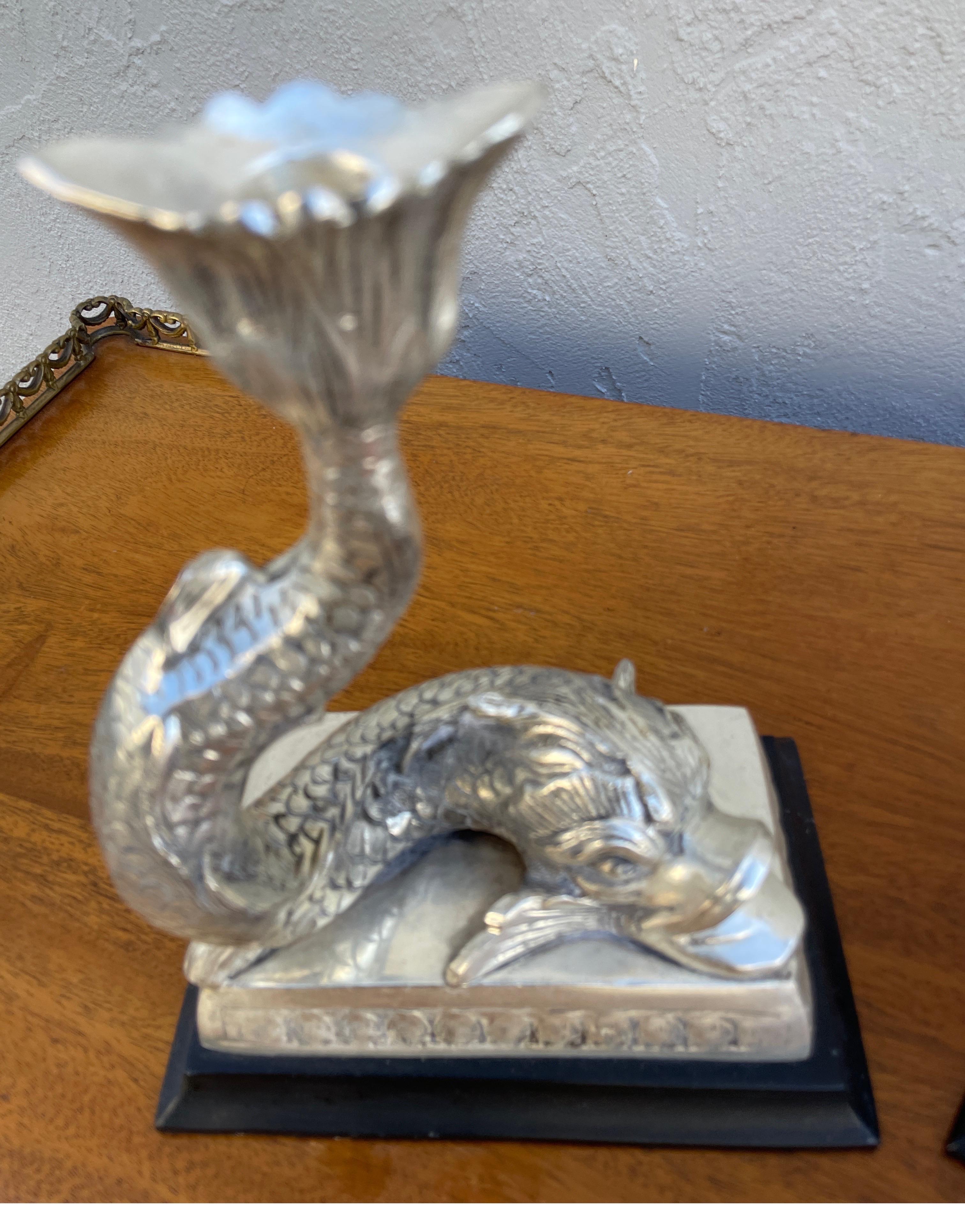 Vintage Silver Plate Dolphin Candlesticks In Good Condition For Sale In West Palm Beach, FL