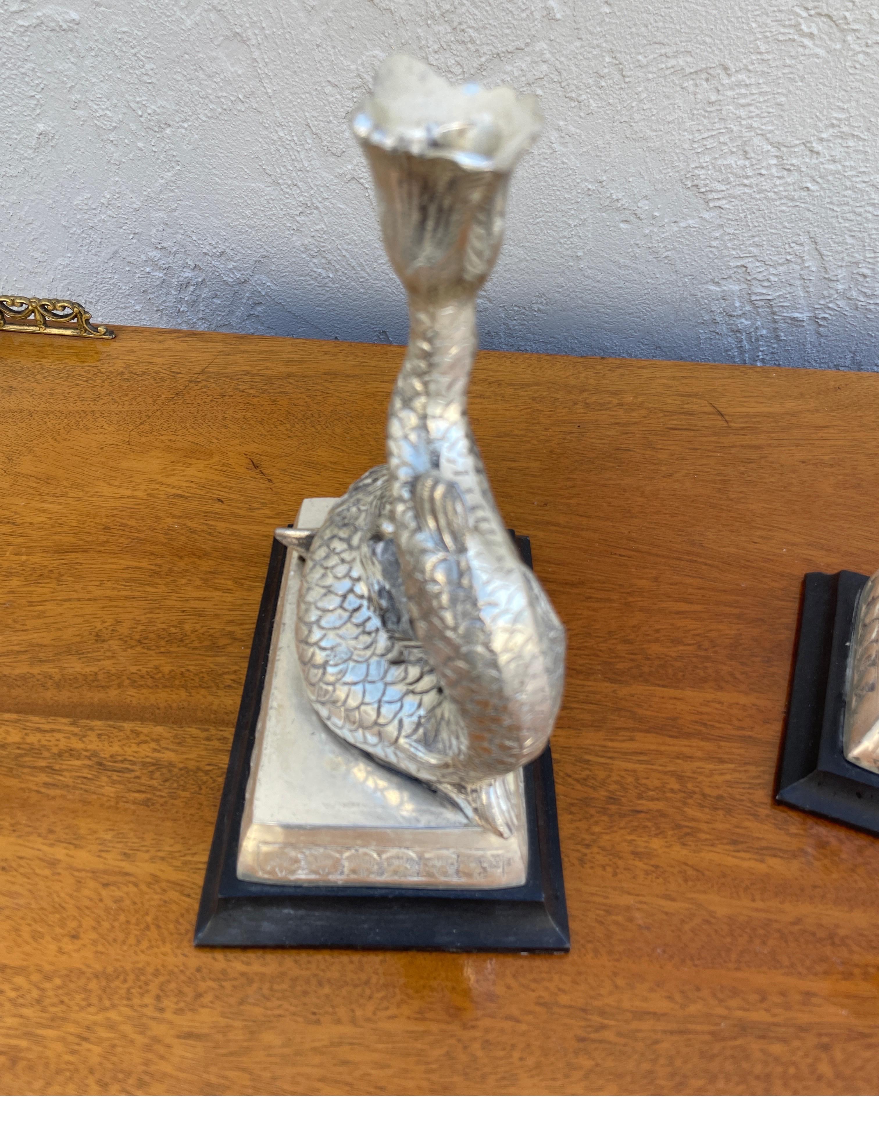 20th Century Vintage Silver Plate Dolphin Candlesticks For Sale