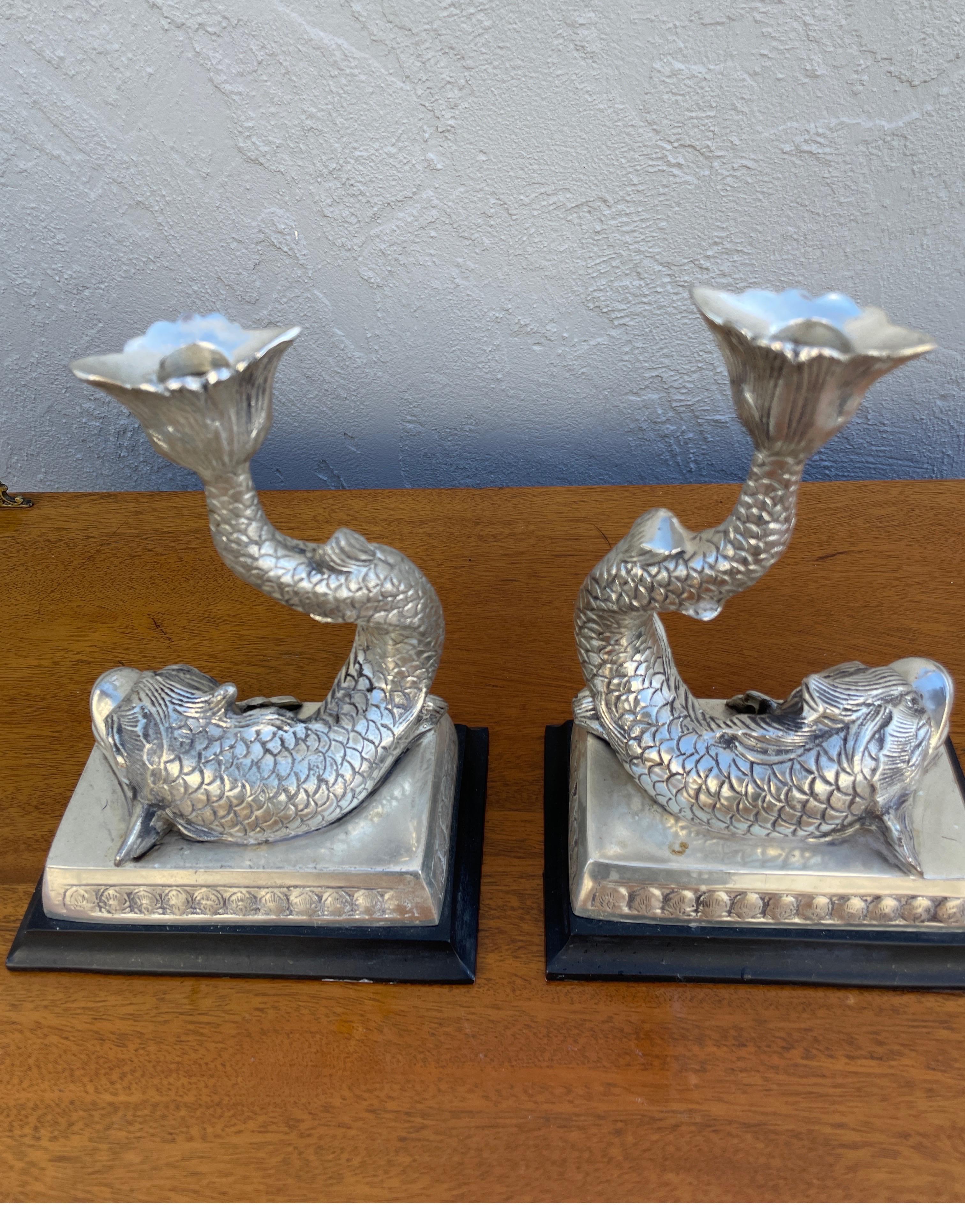 Vintage Silver Plate Dolphin Candlesticks For Sale 2