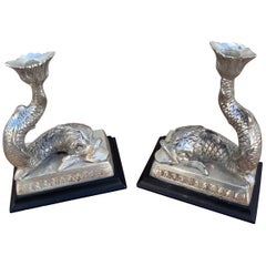 Vintage versilberte Delphin-Kerzenständer