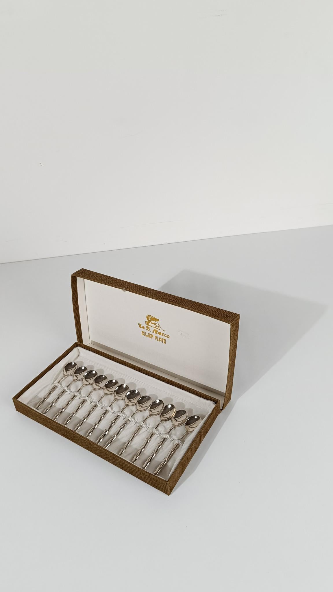 Cuillère à café / cuillère à thé en faux bambou Vintage A Silver Plate dans le style Hollywood Regency en vente 9